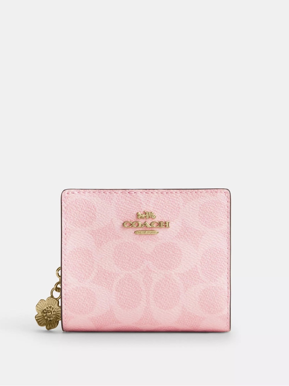 NWT Coach Snap Wallet In Signature Canvas With Charm Powder Pink CEC34 RARE